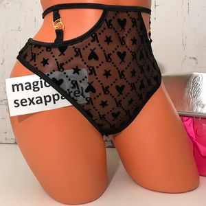 VS S M L LUXE STRAPPY LOGO VELVET HIGH-WAIST THONG